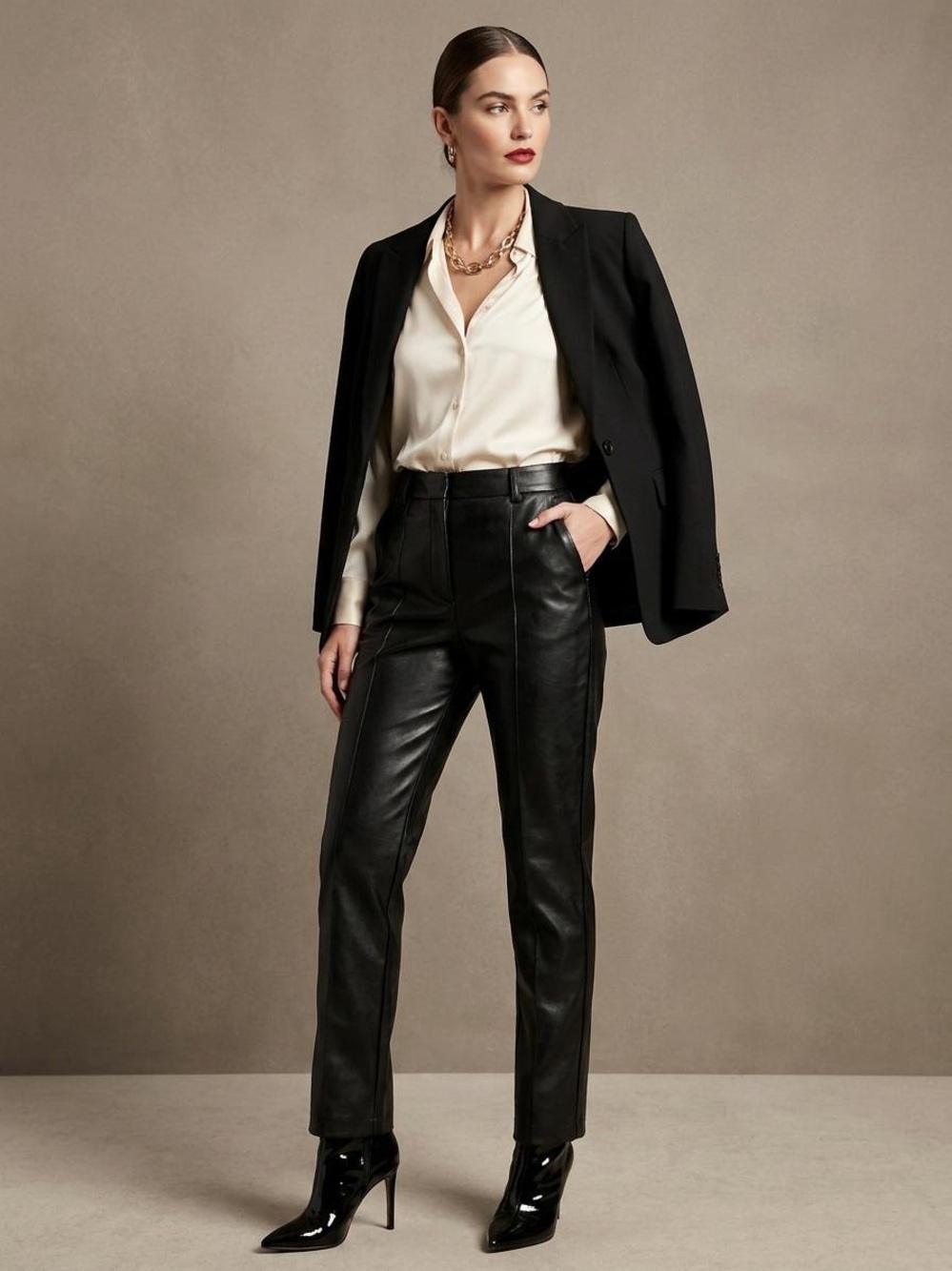 Wilfred Black Leather Straight Leg Jeans